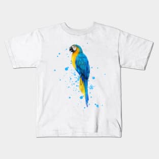 Watercolor Blue and Gold Macaw Kids T-Shirt